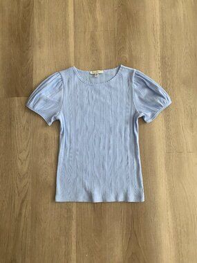 Free Assembly Ribbed Puff Sleeve Top XS Light Blue Fitted Feminine